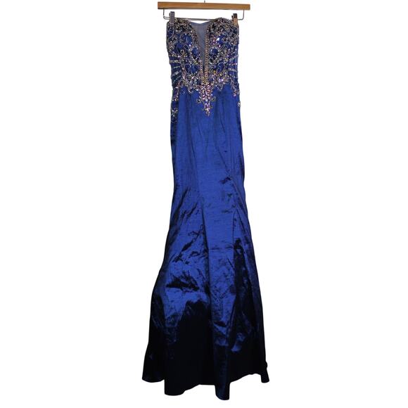 Dancing Queen U.S.A. Royal Blue Double Lined Gown With Beading Size XS - Picture 1 of 5